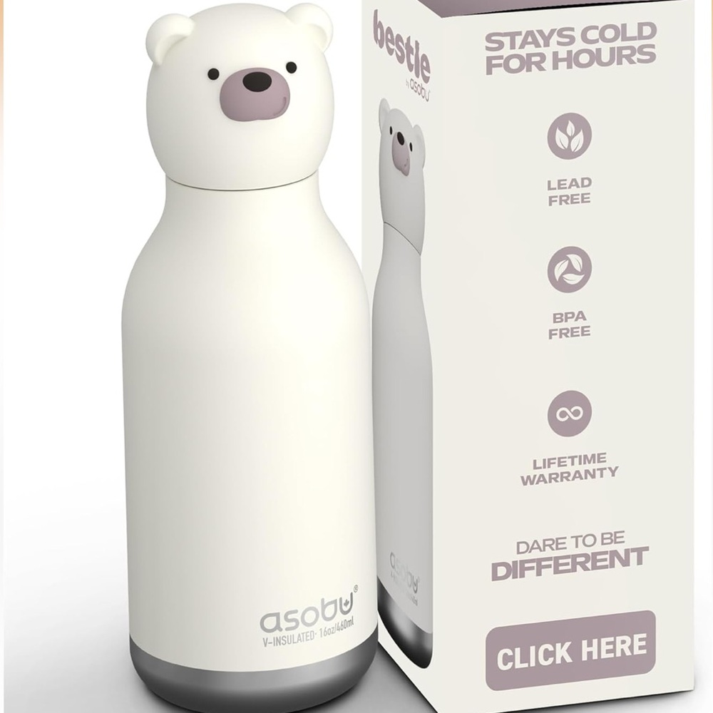 ASOBU White Bear Collectible 16oz. Stainless Steel Bottle‎ D34